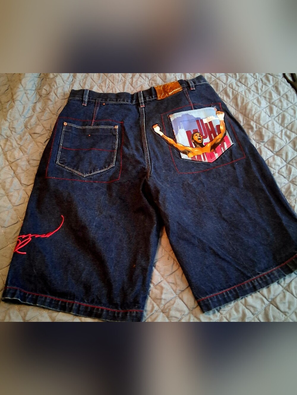 Platinum FUBU Limited Edition Muhammad Ali Denim Shorts. Size 38 RARE Y2Y - Picture 4 of 5